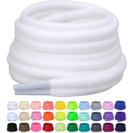 Puzeam 2 Pairs Oval Athletic Shoelaces 30 Colors 1/4" Half Round Shoe Laces for Sneakers - White 80