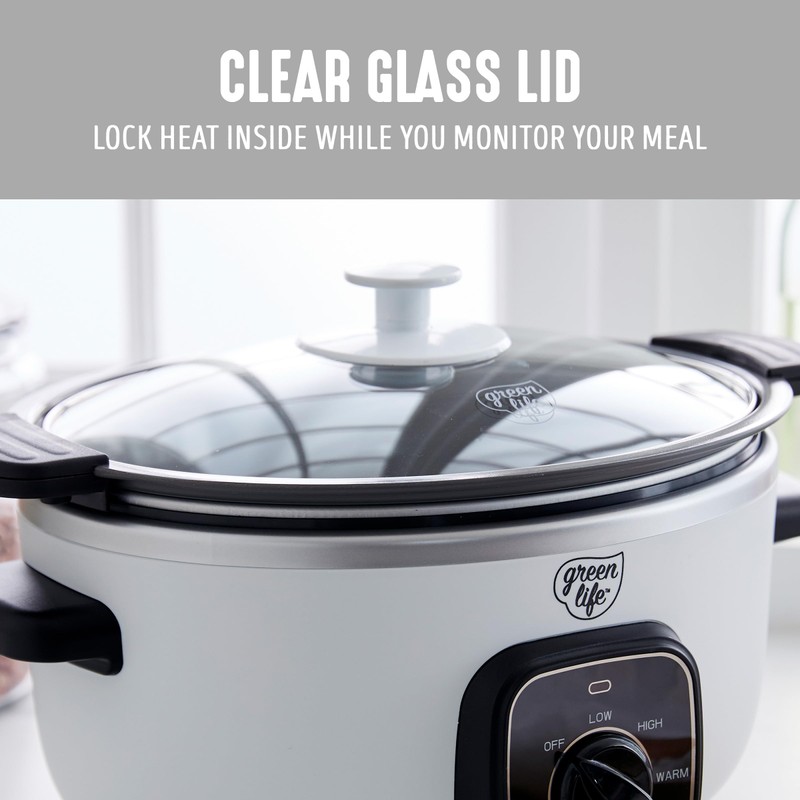 GreenLife 3.5QT Slow Cooker, PFAS-Free Non-Toxic Ceramic Nonstick Removable Interior