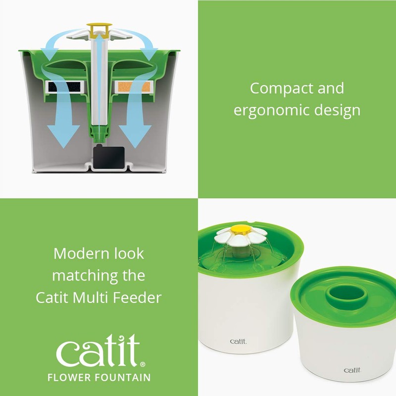 Catit Flower Fountain with Triple Action Filter, Cat Drinking Water