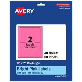 Avery Printable Rectangle Labels with Sure Feed Technology, 5" x 7", Bright Pink Labels, Laser/Inkjet, 80 Total, Great for Shipping Labels and Packaging Labels