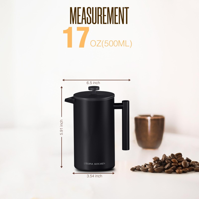 Utopia Kitchen French Press Coffee Maker, Double Wall Insulated Stainless