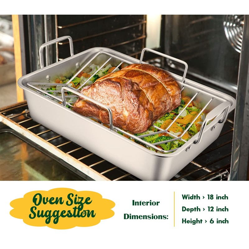 E-far Roasting Pan, 16 x 11.5 Inch Stainless Steel Turkey