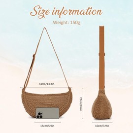 GOKTOW Straw Crescent Beach Crossbody Bag for Women,Raffia Woven Shoulder Handbags for Summer Vacation 2025