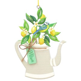 Gisela Graham Teapot with Lemon Tree and Blue Bird Hanging Decoration