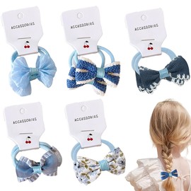 VODAFQS Set of 10 Hair Bows, Colourful Elastic Hair Bobbles, Baby Hair Bobbles, Hair Bobbles with Bow, Metal-Free, Hair Bobbles for Ponytail, Hair Accessories for Little Girls, Children (Blue)