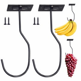 BJUTYEU 2 Pcs Banana Holder Hook, Keep Bananas Fresh Under The Cabinet, Banana Hook Under The Cabinet, Black, Metal Banana Hook Under The Cabinet