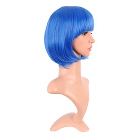 MapofBeauty 12 Inch /30 cm Fashion Lady Short Straight Synthetic Flat Bangs Bob Wig (Bright Blue)