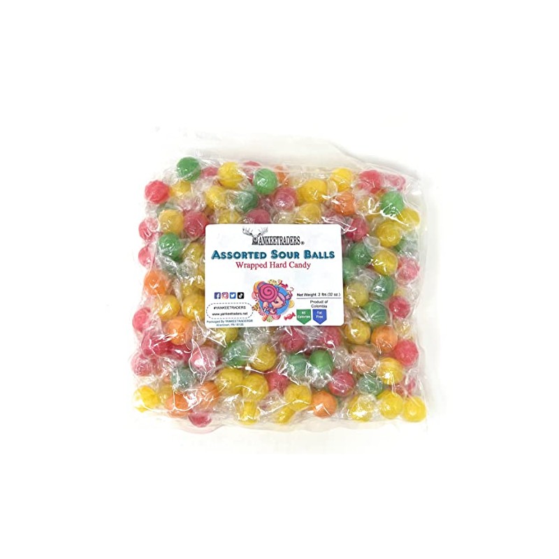 YANKEETRADERS Assorted Sour Fruit Balls, 2 Lb Bag