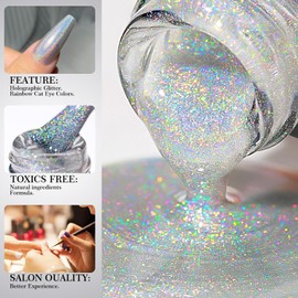 Yimart Holographic Nail Polish,Iridescent Gel Nail Polish,Chrome Rainbow Glitter Nail Polish, Sparkly Shiny Laser Nail Polish Nail Salon at Home women Gift No Require Cured (Silver, 0.24 fl.oz)