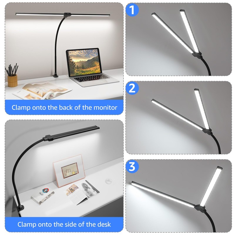 ShineTech LED Desk Lamp for Home Office, 5000K Bright Double