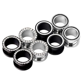 Qmcandy 8pcs of Stainless Steel Black Silver Tunnels for Ear Gauge Earrings Piercing Ear Tunnels 1/2" 12mm