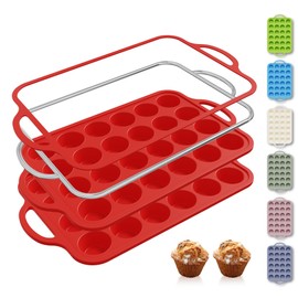 2 Packs 24 Cups Silicone Muffin Pan with Metal Reinforced Frame Mini Size Cupcake Pan Tray Chocolate Egg Pizza Bites Oven Cookie Mold Muffin Tin Tart Pans Baking Sheet Set Small Bakeware Liner