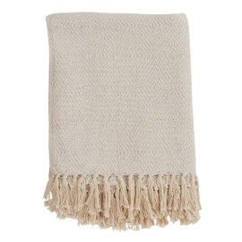 SARO LIFESTYLE Sevan Collection Soft Cotton Diamond Weave Throw, Ivory