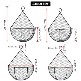 BSTKEY Set of 2,Wall-Mounted Hanging Metal Fruit Vegetable Baskets Hanging Produce Bins for Flowers, Decorations,Veggies,Decorations and More, Black