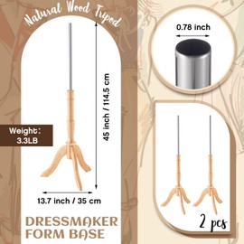 Leinuosen 2 Set Natural Wood Tripod Dressmaker Form Base Mannequin Stands Dress Form Stands 45 Inches Compatible with Most Standard Mannequin for Shop Window Clothing Studio