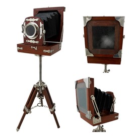 Decorative Wooden Adjustable Tripod Camera Vintage Design Unique Look Collectible Studio Item Brown Color Movie Prop Video Props