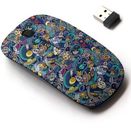CJCBROES 2.4G Wireless Mouse with Cute Pattern Design for All Laptops and Desktops with Nano Receiver - Cartoon Doodles
