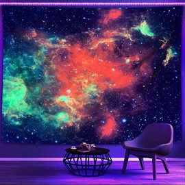 PSYHILAR Black Light Posters for Adults and Teens Blacklight Galaxy Space Tapestry UV Nebula Star (91 x 71 Inches)