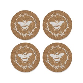 Cooksmart Pack of 4 Drink Coasters | British Designed Eco Cork Drinks Coasters For Modern Homes | Coasters For Drinks For All Types of Cups & Mugs - Bumble Bees