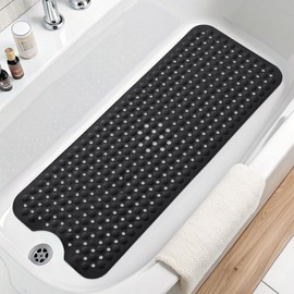 Arotive Bath Tub and Shower Mats, Extra Long Non-Slip 39.3 x 15.7 Inch Bath Mat with Drain Holes and Suction Cups, Bath Mats for Inside Shower, Machine Washable, Bathroom Essentials, Black