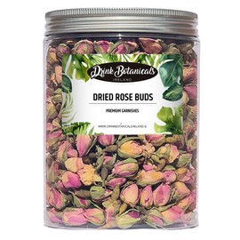 Drink Botanicals Ireland Edible Dried Pink Rose Buds | 100% Natural | 300+Roses | Dry Roses For Soap Making, Tea, Cocktail Flowers, Decorations, Wedding Confetti |140 Grams 4.93 Oz |Recyclable PET Jar