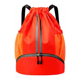 JELUTAR Drawstring Backpack Gym Bag with Shoes Compartment for Soccer, Basketball, Swim, Water-Resistant String Backpack Beach Cinch for Women Men, Red
