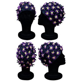 Blue Reef Aries Swimming Cap for Women Elastic Floral Classic Retro 3D Neck Multicolor Flower Pretty Stylish Vintage One Size Adult (Black)