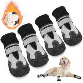 Eyein Dog Shoes, Paw Protection, Winter, Pack of 4 Waterproof Dog Shoes with Warm Fleece and High Design, Non-Slip Dog Shoes, Outdoor with Reflective Velcro Fastening, Size 5