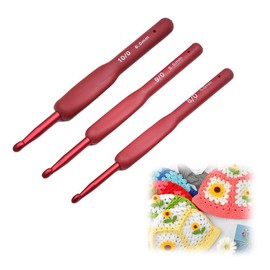 Pack of 3 Crochet Hooks, Ergonomic Crochet Hook with Soft Handles, Crochet Hook, 6 mm Crochet Hook, 5 mm Crochet Hooks for Crochet Enthusiasts with Sewing Needles + Marking Buttons (Burgundy/5 mm/5.5