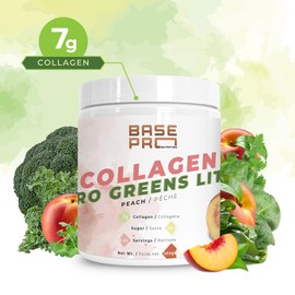 Collagen & Pro Greens Lite | Base Pro Nutrition | Bovine Collagen (Type I, III) | 300g - 25 Servings | (300g, Peach)