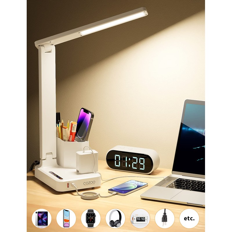 COZOO LED Desk Lamp with 2 USB Charging Ports,Type C