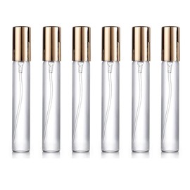 XinXinYuan 6PCS of 10ml Portable Small Sample Glass Perfume Bottles Refillable Pump Spray Bottle with Golden Lid for Travel Trip