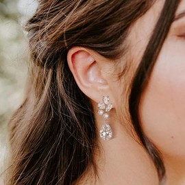 EVER FAITH Pendientes de Boda para Novia Dama de Honor, Impresionantes Pendiente Redondos de Marquesa en Forma de Pera Con Circonita Cúbica, Joyería Nupcial para Mujer