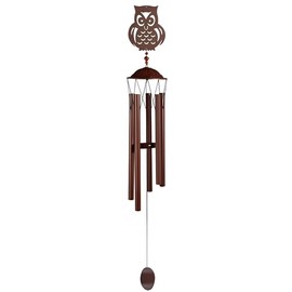 ICE ARMOR 38" Long Metal Brown Owl Silhouette Wind Chime Statue Sculpture Ornament Decoration Garden Decor Ideas for Housewarming, Holidays and Birthdays Great Collectible Addition