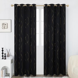 Deconovo Blackout Curtains - Thermal Insulated, Noise-Reducing Window Drapes for Bedroom, Living Room -2 Panels, Black, 52W x 84L