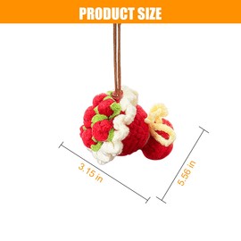 Zpana Car Hanging Flower Ornament, Boho Handmade Crochet Cute Vehicle Rear View Mirror Charm, Aesthetic Automotive Interior Decorative Pendant Accessories, Universal for SUV RV Truck (Red)