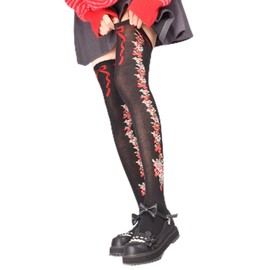Thigh High Stockings Over Knee Socks JK Tights Kawaii Hand Knitted Rose Pattern Stockings for Women