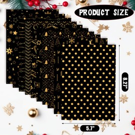 MIAHART 60 Pieces Merry Christmas Pattern Paper Set 10 Designs Festival Craft Paper for Card Making Scrapbook (Black & Gold, A5)