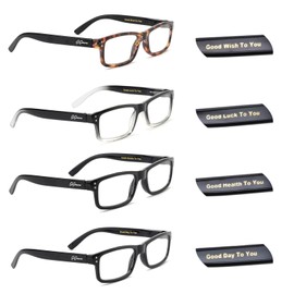 GiGimuna Lucky Reading Glasses,Blue Light Readers Glasses For Women Men 3.5,Anti Bluelight Eyestrain UV Glare Reading/Gaming/TV/Phones Glasses,Magnifying Glass With Spring Hinge 4 Pack(ZF)