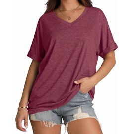 WIHOLL Womens Beach Fashion Plus Size Shirts Summer 2025 Tunic Tops Short Sleeve Oversized Casual Purple 3XL