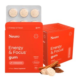 Neuro Energy Caffeine Gum – Sugar-Free Cinnamon Flavor with L-Theanine, Caffeine, B12 & B6 | Focus & Energy Support by Neuro Gum