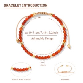 Natural Gemstone Bead Bracelets for Women, 4mm Natural Stone Bracelet Adjustable Womens Crystal Bracelets Stretch Yoga Beads Bracelet for Her Valentine's Gifts (Carnelian)