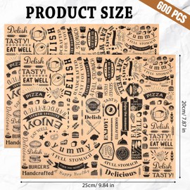 Outus 600 Pcs 8 x 10 Inch Deli Wax Paper Sheets Grease Resistant Tray Basket Liners Newsprint Paper Water and Grease Proof Sandwich Wrapping Square Hot Dog Wrappers for Food Baking