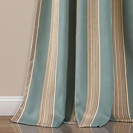 Lush Decor Julia Stripe Light Filtering Window Curtain Panel Pair, 108" Long x 52" Wide, Blue