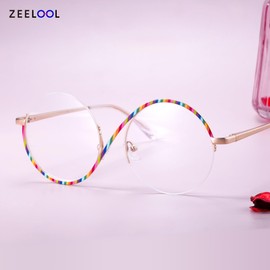 Zeelool Round Glasses Frames for Women Fashion Semi-rimless Eyeglasses Rainbow Half Frame Eyewear Glasses Elphaba Cosplay JGM171265-06