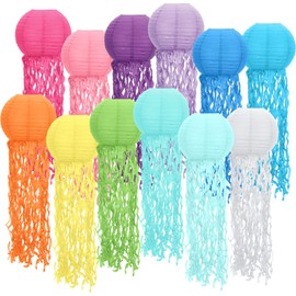 Retisee Set of 12 Jellyfish Paper Lanterns Mermaid Hanging Lantern Under The Sea Party Decorations for Birthday Ocean Theme Party Room Classroom Supplies, Multicolor