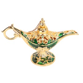 Magic Genie Lamp Exquisite Colorfast Eye Catching Alloy Embossed Pattern Genie Lamp for Bedroom Office Gold+Green 4.7in
