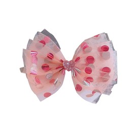 FEIFEI'S BOW 5 Inches Baby Girls kids Ribbon Bow Princess Chiffon Heart Rainbow Crown Hair Clip Bows Hair Accessories Barrettes Alligator (Pink with Pink Dot)