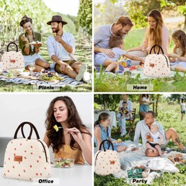 BALORAY Lunch Bag for Women Men Insulated Lunch Box for Adult Reusable Lunch Tote Bag for Work, Picnic or Travel (Corduroy Beige with Strawberry)