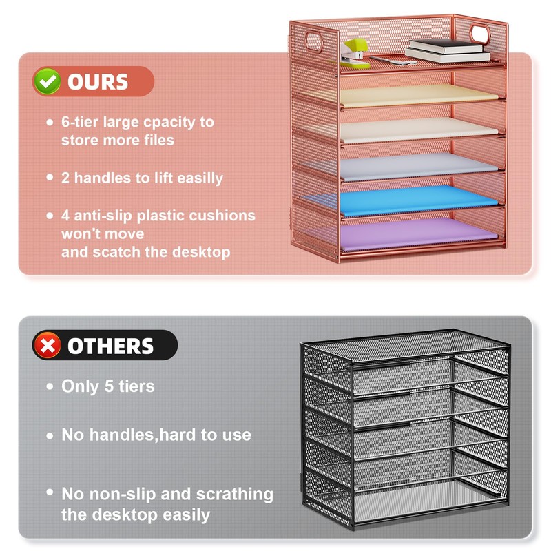 Marbrasse 6 Tier Paper Organizer Letter Tray - Mesh Desk